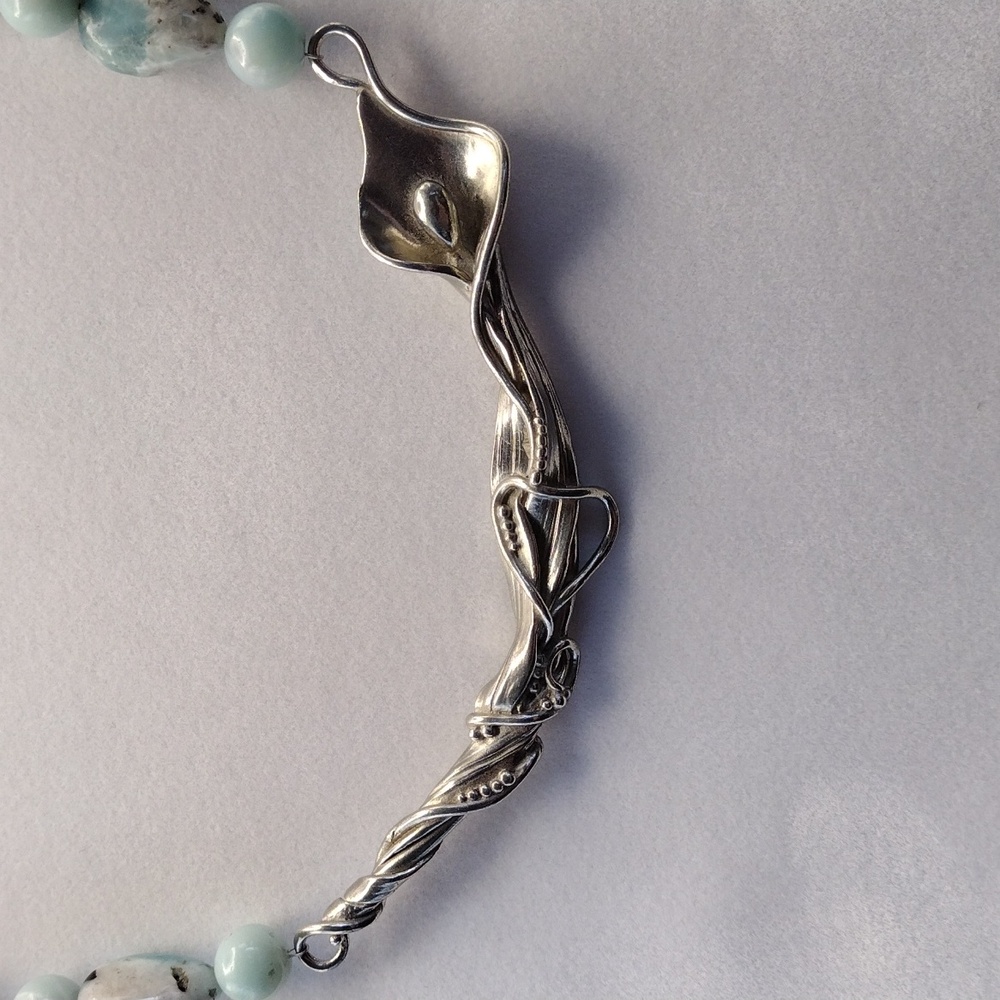 Pewter Calla Lily Stone Beaded Necklace